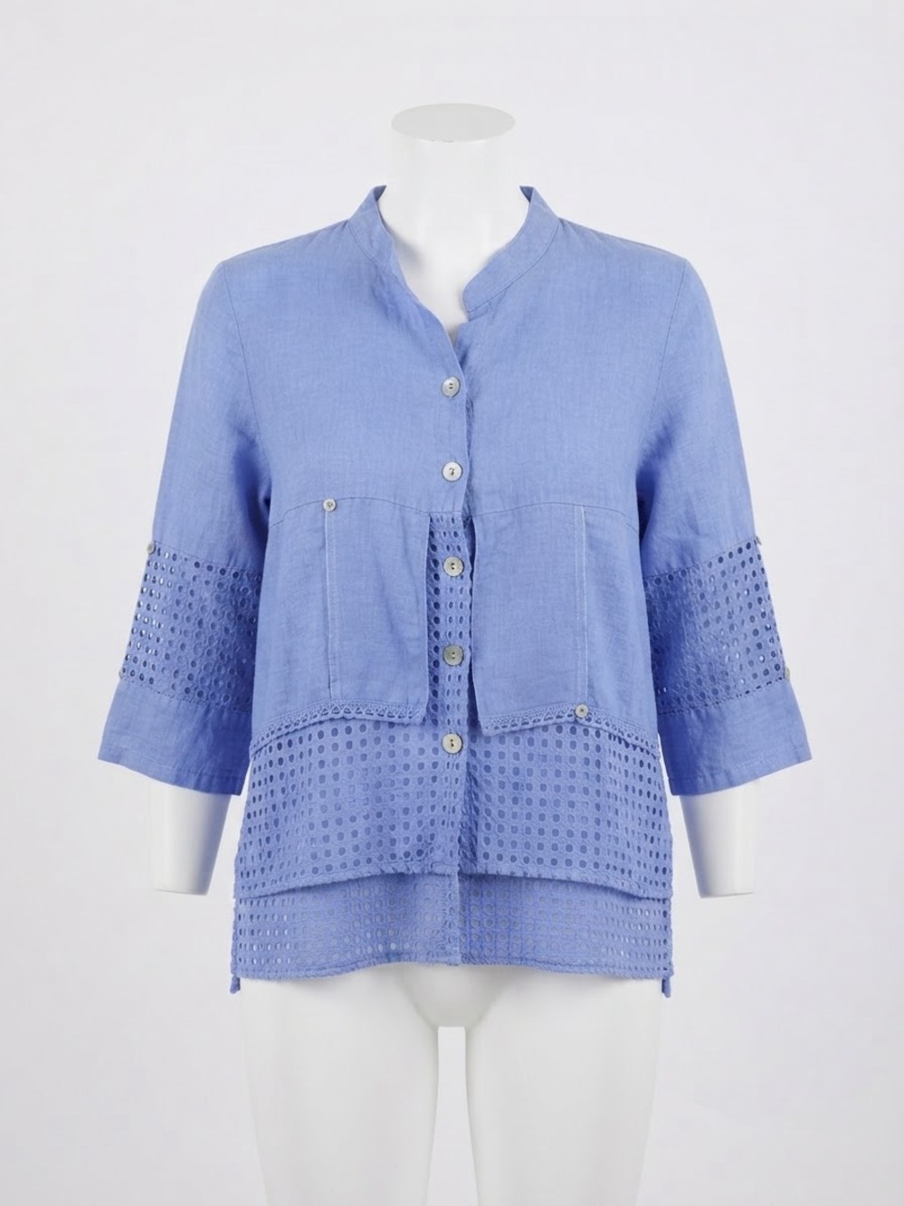 Cherishh Made in Italy Blue Linen Eyelet Swing Top Jacket L/XL